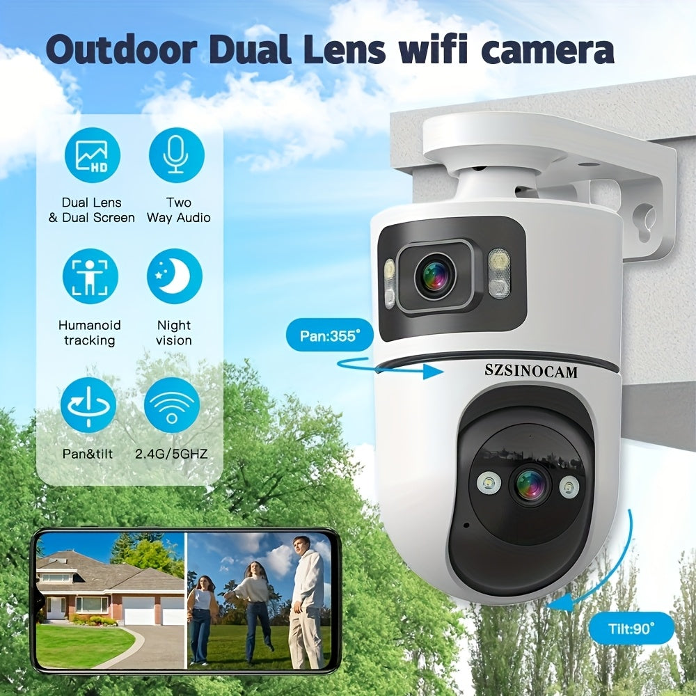 4K PTZ Dual-Lens Outdoor Security Camera with Spotlight Alarm, PIR Motion Detection, Full-Color Night Vision, 2-Way Audio, 360° Pan & Tilt, 24/7 Recording & NVR Compatible — U9 / Built-in Battery