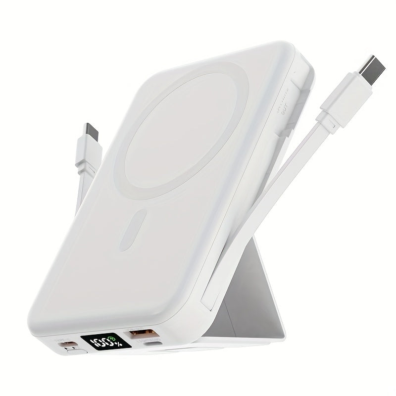 10000mAh Magnetic Power Bank with Digital Screen & Built-in Dual Cables - Charge 5 Devices Simultaneously, Portable USB Fast Charging Battery Pack with Stand, Compatible with iPhone 15 Pro Max iPad