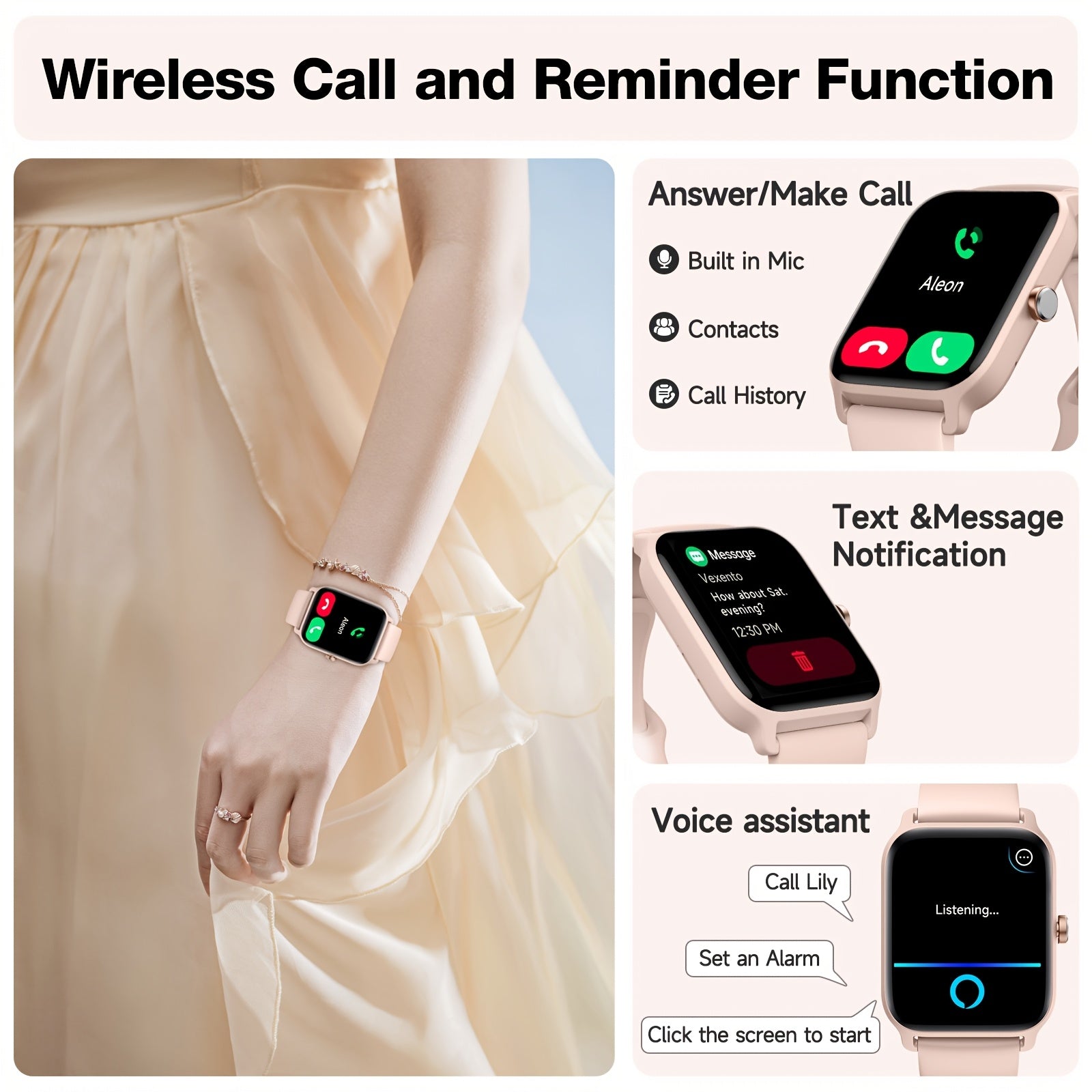 Mother'S Day Gift, FAWEIO Smartwatch For Women Men (Answer/Make Calls), 1.8" Full Touch HD Screen Smart Watch, Built-in Alexa, 100+ Sports Modes, WaterProof, Fitness Activity Tracker Pedometer, For IPhone & Android