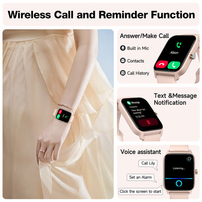 Smartwatch with Built-in Alexa, 1.8" HD Touch Screen, Answer & Make Calls, 100+ Sports Modes, Waterproof Fitness Tracker with Pedometer for iPhone & Android – Smart Watch for Women & Men