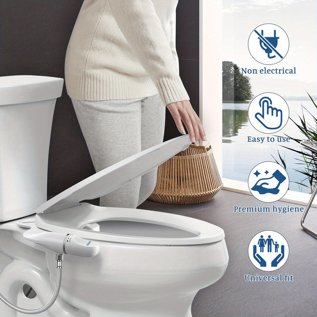 Ultra-Thin Dual Nozzle Bidet Attachment Adjustable Water Pressure Non-Electric Fresh Water Bidet Toilet Seat Attachment for Feminine And Posterior Wash