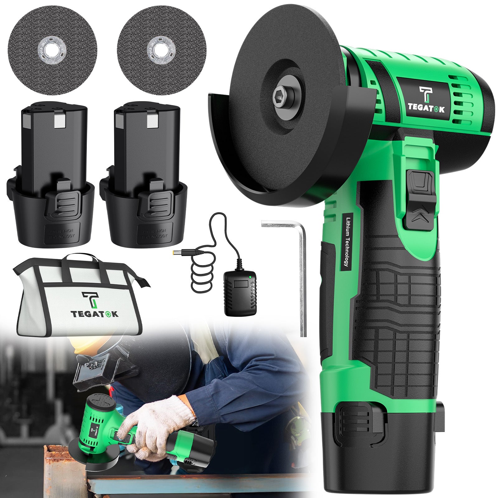 Mini Cordless Angle Grinder & Sander 2-in-1 Combo Kit with Batteries & Grinding Wheels – Portable Electric Power Tool for Grinding Polishing Sharpening Metal Stone Wood