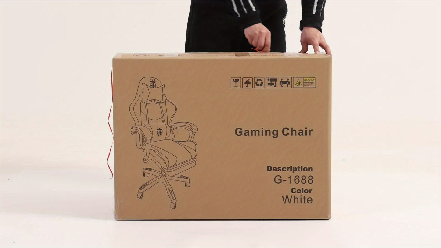 Gaming Chair with Footrest, Headrest & Lumbar Support – Ergonomic Computer Chair Height Adjustable 360° Swivel, High-Back Video Game Seat for Home Office & Gaming Setup, Black White Red Blue Purple