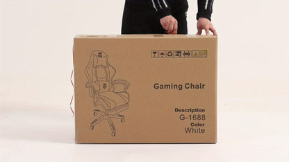 Gaming Chair with Footrest, Headrest & Lumbar Support – Ergonomic Computer Chair Height Adjustable 360° Swivel, High-Back Video Game Seat for Home Office & Gaming Setup, Black White Red Blue Purple