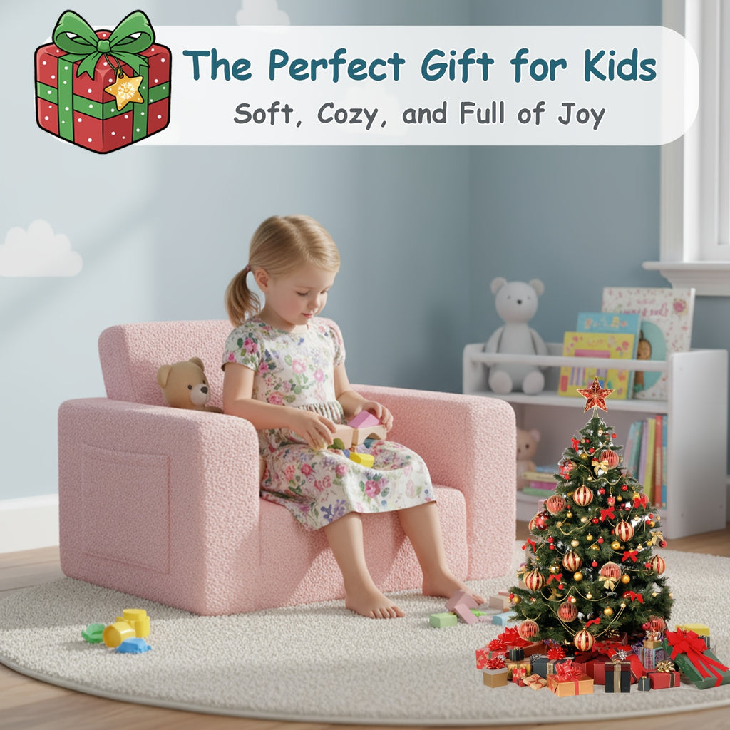 Tiita 2-In-1 Kids Sofa Bed Chair, Foldable Plush Lounger with Comfy Armrest, Machine Washable, Stackable, Multipurpose Furniture for Various Rooms