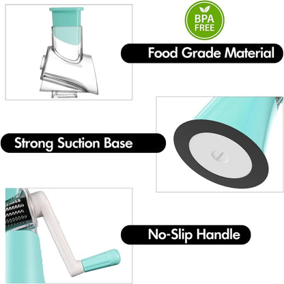4-Piece Hand-Crank Drum Vegetable Cutter & Slicer – Manual Multi-Functional Kitchen Vegetable Chopper with Interchangeable Drums for Shredding, Slicing & Grating
