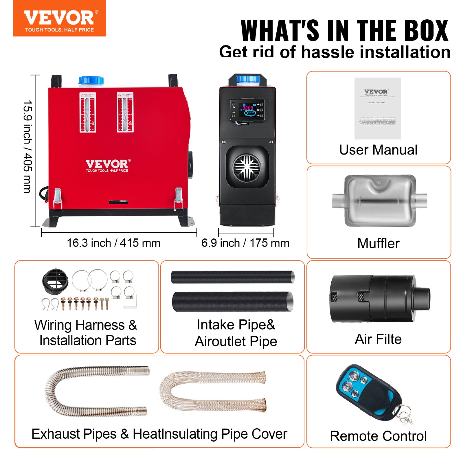 VEVOR Diesel Heater 12V Diesel Air Heater Muffler 8KW Diesel Heater with LCD for Car Trucks and Motor-Home