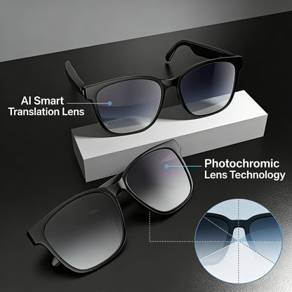 AI Smart Translation Glasses – Real-Time 140+ Languages, No Subscription, Photochromic Auto-Darkening Lenses, Light-Up Color-Changing Frame, for Office Travel Daily Wear (Stylish Business Sports Model)