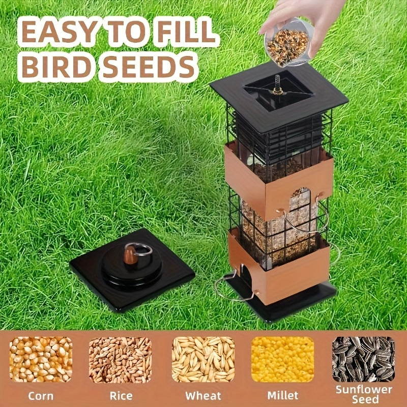1pc Squirrel Proof Bird Feeder - 5LB Metal Outdoor Hanging Feeder with Bilateral Weight-Activated Design, Large Capacity Wild Bird Feeders for Squirrel Resistant & Use (No Electricity/Batteries), Weightactivated Feature, Nonelectricity Needed, Durable Con
