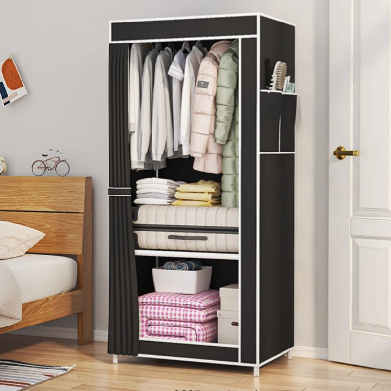 Portable Wardrobe Closet Clothes Organizer Non-Woven Fabric Cover with 6 Storage Shelves, 2 Hanging Sections and 4 Side Pockets size (170*128*45CM/148*56*44CM)