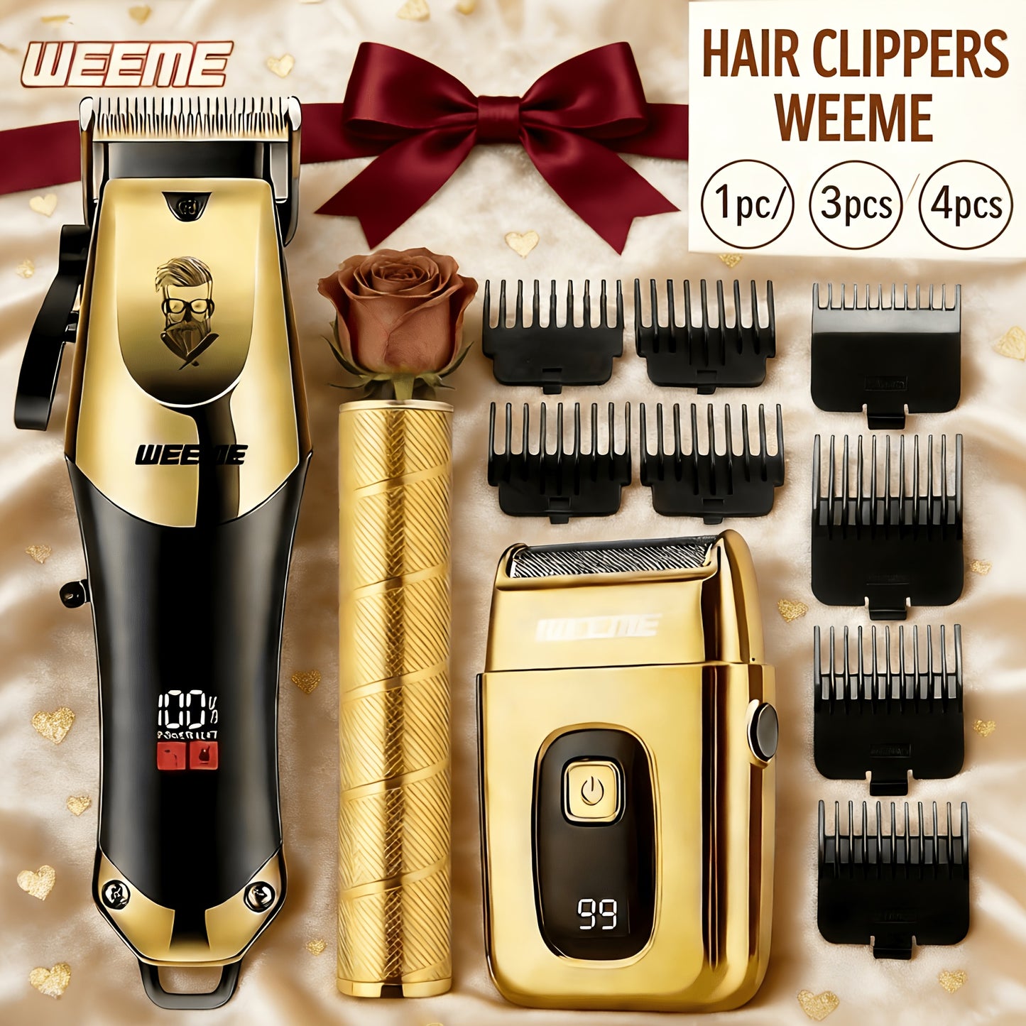 Hair Clipper Set for Men – Weeme USB Rechargeable Trimmer with LCD Screen, 8 Guide Combs, Shaver & Cleaning Kit | Father's Day Grooming Gift