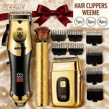 Hair Clipper Set for Men – Weeme USB Rechargeable Trimmer with LCD Screen, 8 Guide Combs, Shaver & Cleaning Kit | Father's Day Grooming Gift