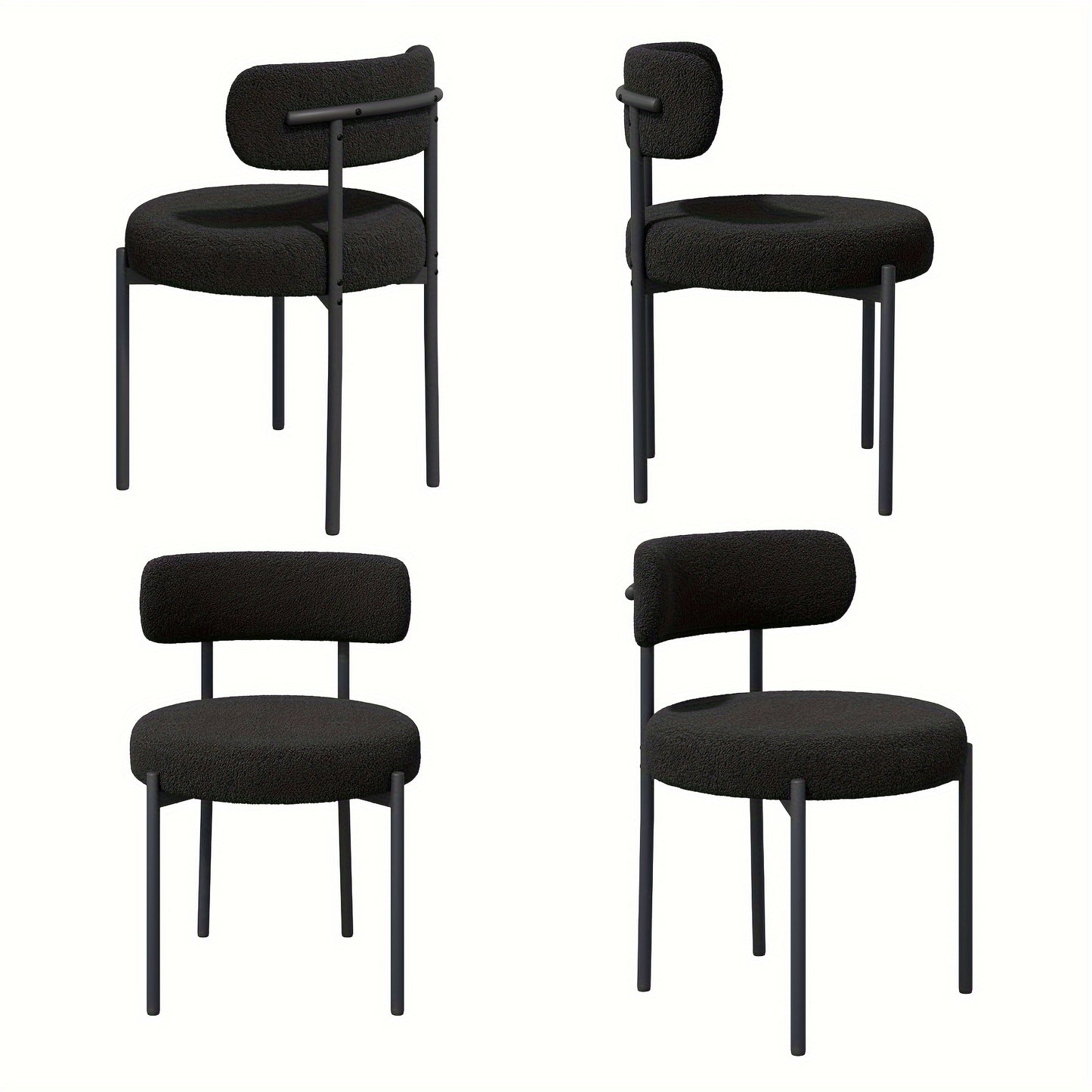 Mid-Century Modern Dining Chairs with Boucle Fabric & Thick Cushions – Rounded Back Upholstered Accent Chair with Sturdy Metal Legs for Dining Room Living Room