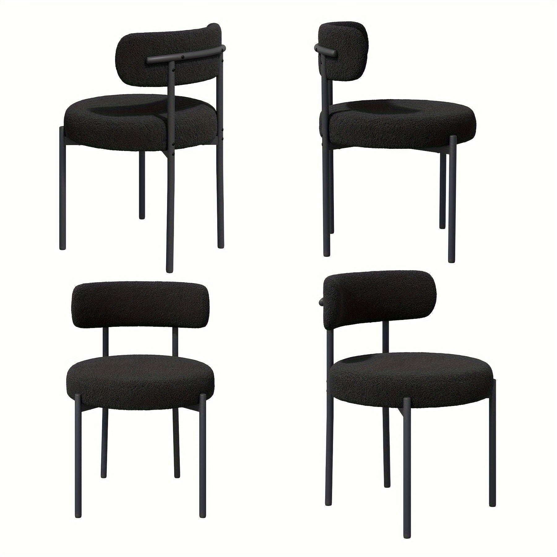 Mid-Century Modern Dining Chairs with Boucle Fabric & Thick Cushions – Rounded Back Upholstered Accent Chair with Sturdy Metal Legs for Dining Room Living Room