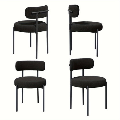 Mid-Century Modern Dining Chairs with Boucle Fabric & Thick Cushions – Rounded Back Upholstered Accent Chair with Sturdy Metal Legs for Dining Room Living Room