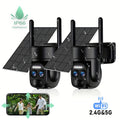 2pcs/1pc 1296P Solar Outdoor Security Camera, Dual Lens Dual Screen Security Camera, Upgrade To 5GHz Dual Lens WiFi Stable Connection, Bt Connectivity, Automatic Human Tracking PTZ - 355° Coverage &, Color Night Vision&Spotlight Alarm