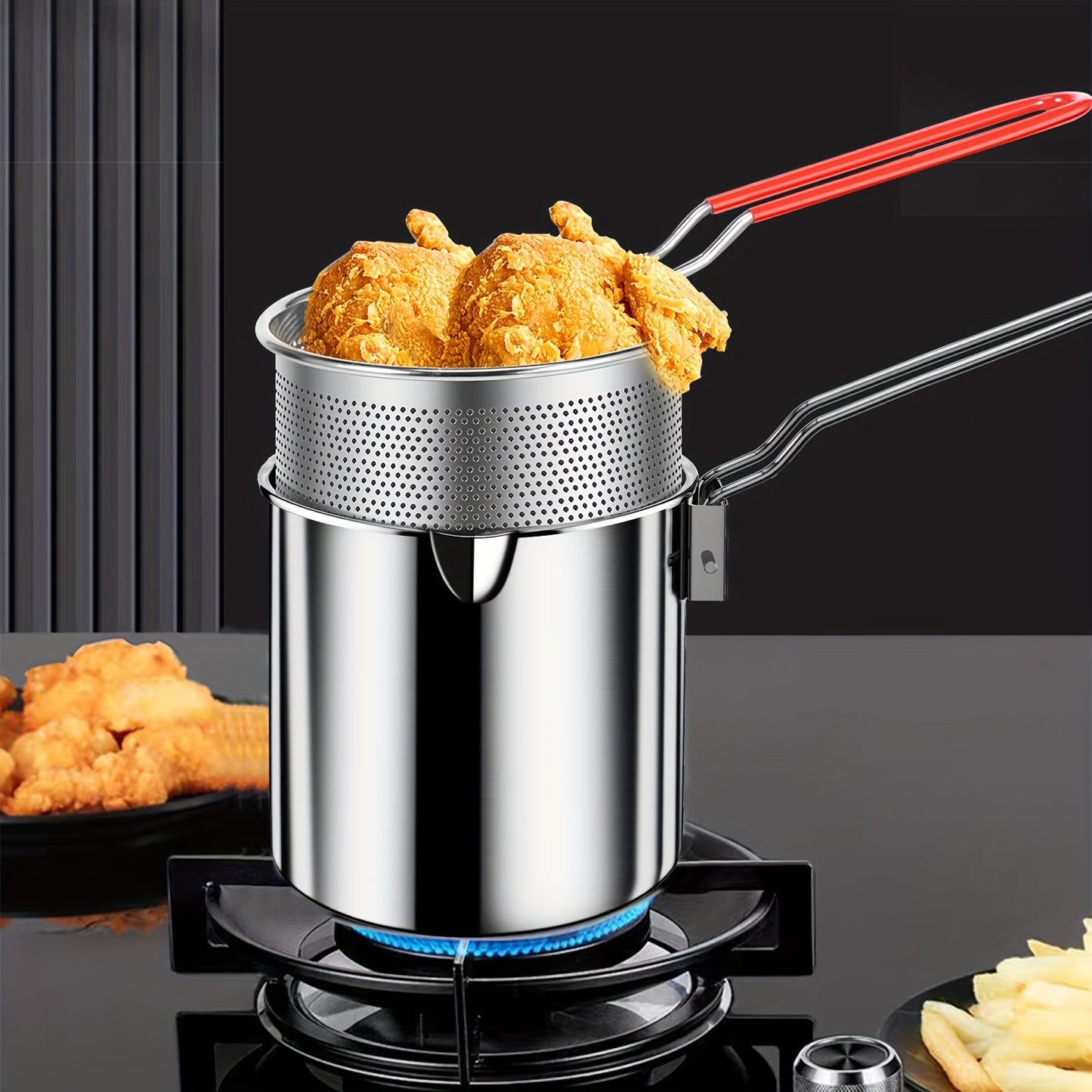 Stovetop Deep Fryer Stainless Steel with Filter Rack – Compact Home Frying Pot for Crispy French Fries, Fried Chicken, Fish & Potatoes – Easy to Use Kitchen Cooking Tool for Home