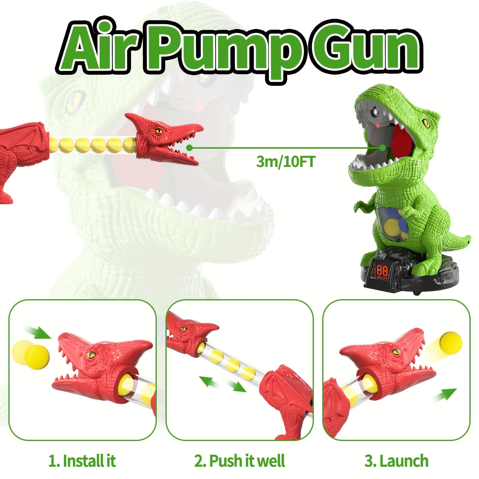 Dinosaur Shooting Game Toy with 48 Bullets Googles & 2 Launchers, Movable Dino Shooting Toy with Sound Light & Spray Boys Toys for 3 Ages And Up