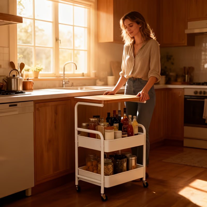 3-Tier Rolling Storage Cart Carbon Steel with Desktop Portable Wheels Snack Rack for Home Office Kitchen Bathroom - Durable Metal Utility Cart, Canada