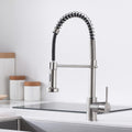 Kitchen Faucet with Pull-Down Sprayer – Single Handle Single Hole High Arc Spring, 360° Swivel Splash-Proof Nozzle, Commercial Monobloc Sink Mixer Tap, Matte Black & Brushed Nickel, Canada