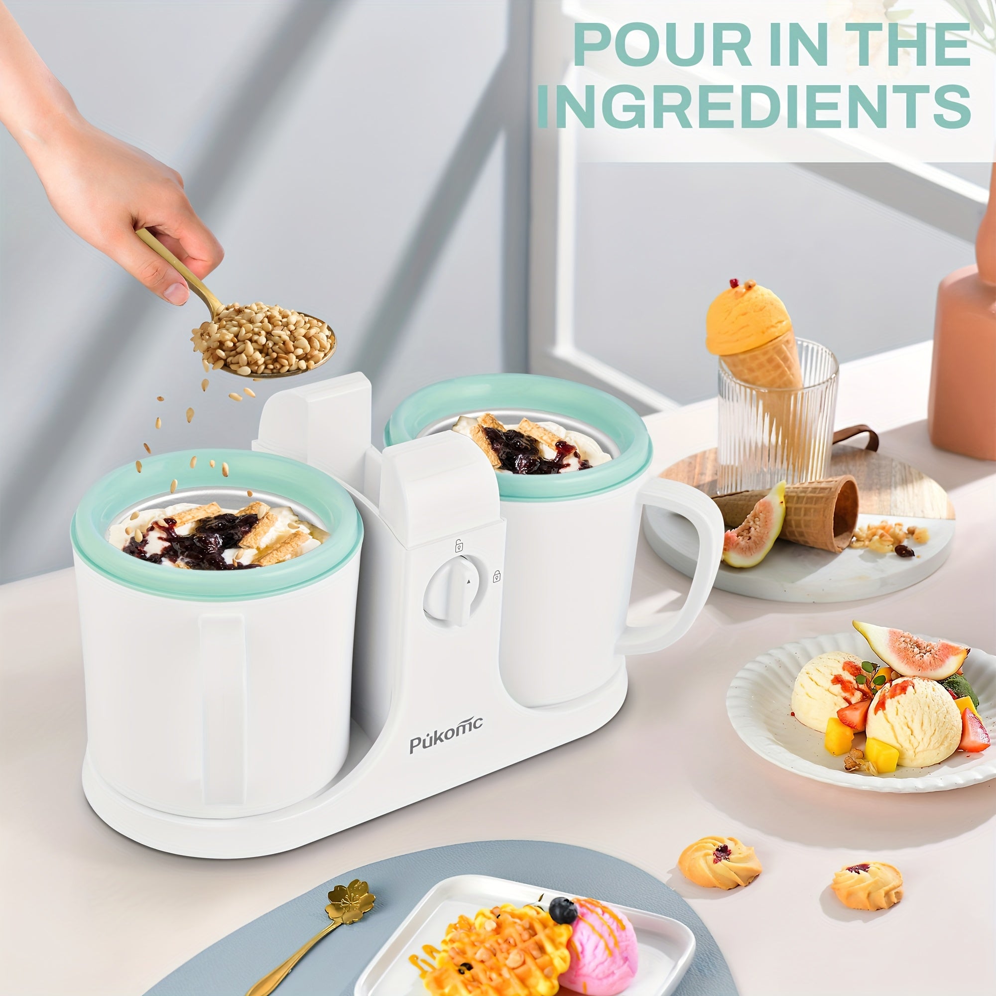 Homemade Delicious Ice Cream, Frozen Yogurt, And Fruit Smoothies, Easy to Make. 33.81oz Dual-cup Design, Detachable for Convenient Operation And Easy Cleaning, The Perfect Christmas Gift Choice!