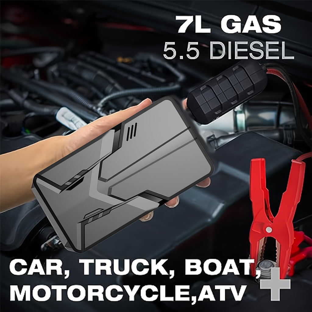 Compact 30000mAh Portable Car Jump Starter & Power Bank - Emergency 12V Auto Booster for SUVs, Cars up to 1.59gal Gas & 101.44oz Diesel Engines with Smart Clip, Spark-Proof, USB Charging, LED Flashlight, and Multi-Device Compatibility No Wireless