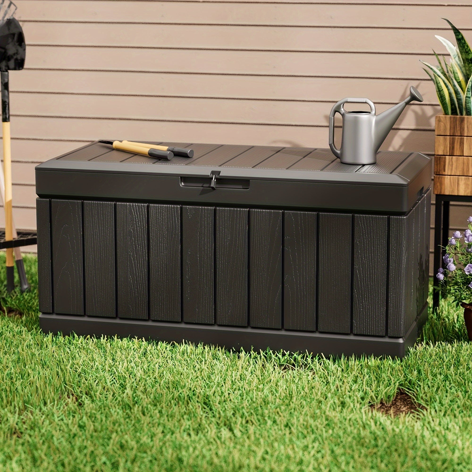 82 Gallon Deck Box Lockable Waterproof Resin – Outdoor Storage Bench for Patio, Garden, Pool & Backyard, UV Resistant, Doubles as Seating, 4 Colours, Easy Assembly Canada