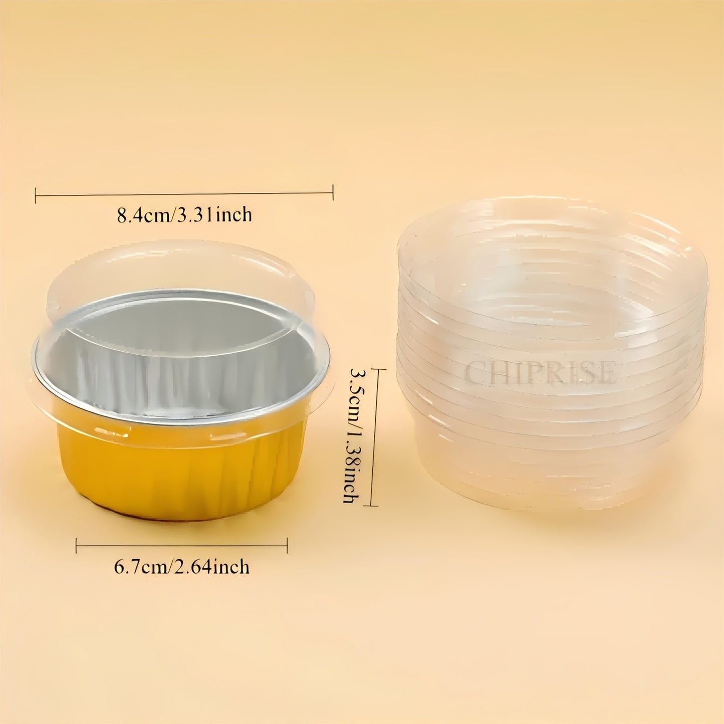 100-Pack Aluminum Foil Baking Cups with Lids 50 Boxes + 50 Lids Heat-Resistant Cupcake Molds for Weddings Birthday Parties Desserts Pudding Cream Cake
