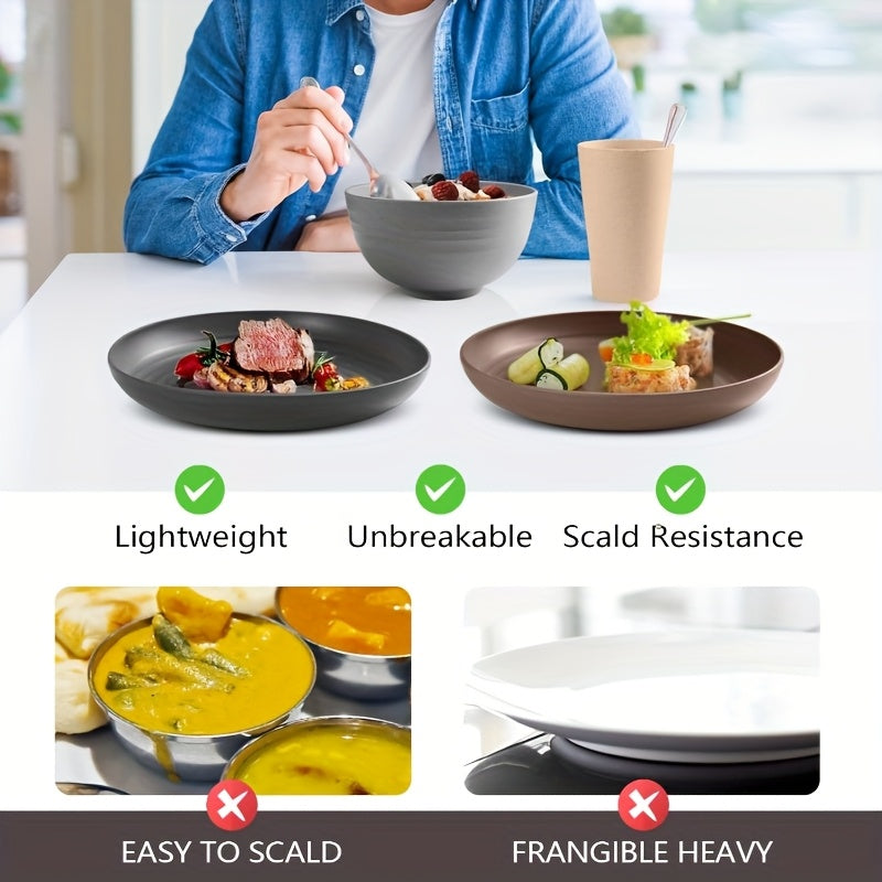 32/16pcs Wheat Straw Large Size Dinnerware Set, Kitchen Accessories, Unbreakable Modern Dish Set-Plate/Dessert Plate/Bowl/Cup, Dishwasher And Microwave Safe, Lightweight Tableware, Perfect Camping And Everyday Use, Gifts For Men