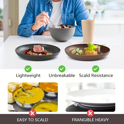 Wheat Straw Dinnerware Set 16 or 32 Piece Unbreakable Dish Set with Plates, Bowls & Cups - Dishwasher Microwave Safe Lightweight Tableware for Camping, Everyday Use & Gifts for Men