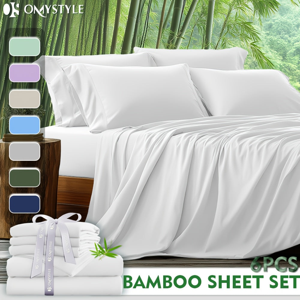 Deep Pocket Bamboo Sheet Set 4 or 6 Piece with Flat Sheet Fitted Sheet & Pillowcases – Cooling Breathable Bedding for Hot Sleepers & Kids, Twin Full Queen King, 7 Colours | Canada