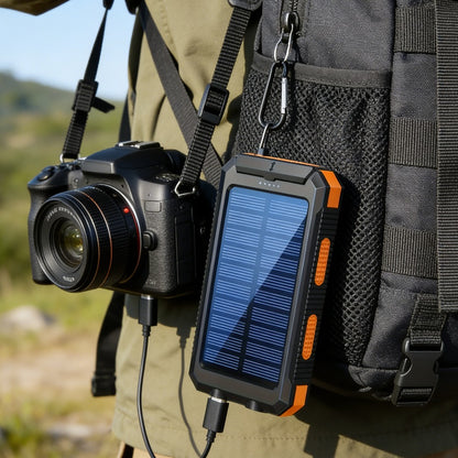 20000mAh Solar Power Bank for Camping, Dual USB Ports, LED Flashlight & Compass – Portable Solar Phone Charger External Battery for Outdoor Activities, Hiking & Emergency