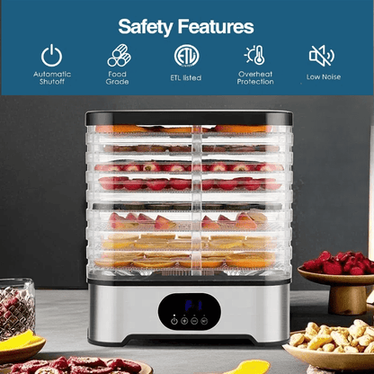 Stainless Steel Digital Food Dehydrator 5/8 Tray – Large Capacity, 72H Timer, Adjustable Temperature, Quiet Operation for Fruits, Jerky, Vegetables, Herbs & Pet Treats