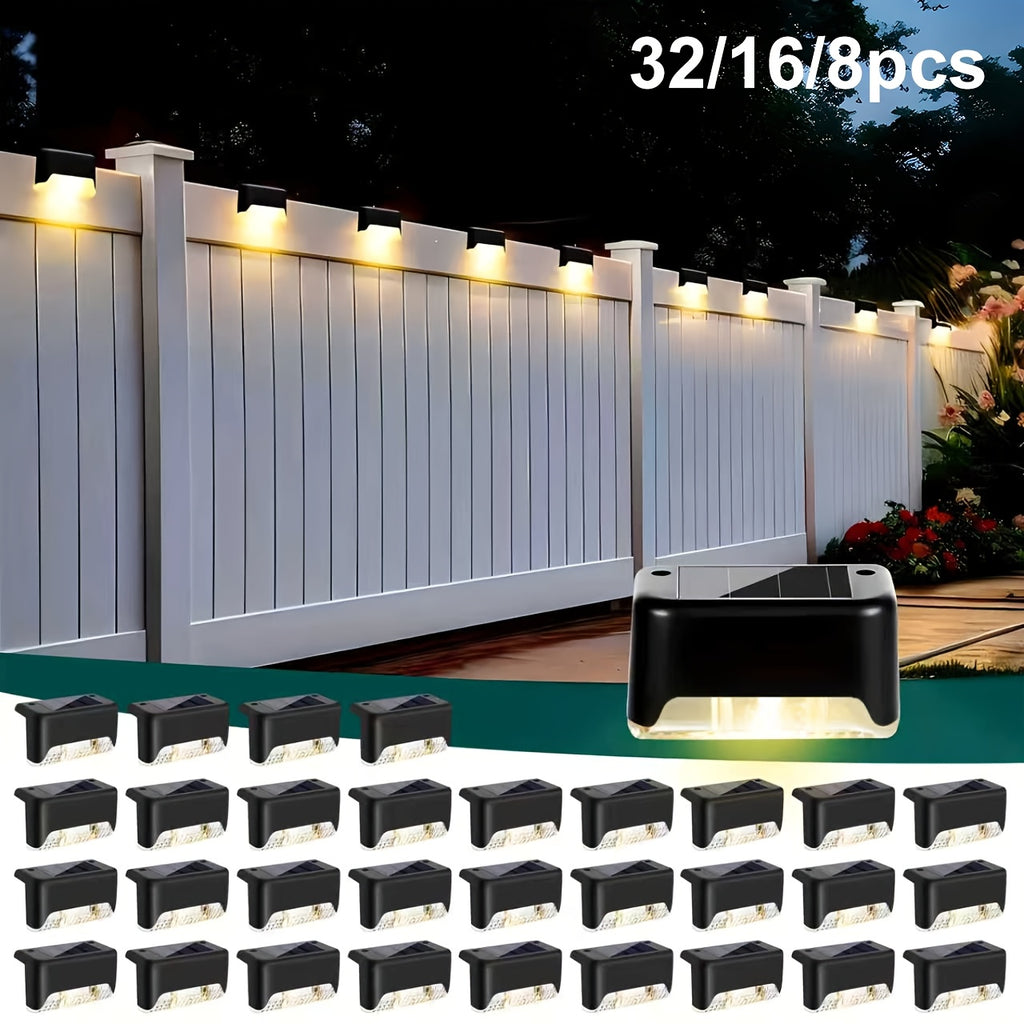 32/16/8pcs Solar Outdoor Lights, LED Solar Deck Lights, Solar Step Lights, IP44 Waterproof,Garden Decor for Outside,Solar Power Fence Lights for Stairs, Step, Fence, Yard, Patio, And Pathway(Warm White).Halloween and Christmas Decorations Outdoor.