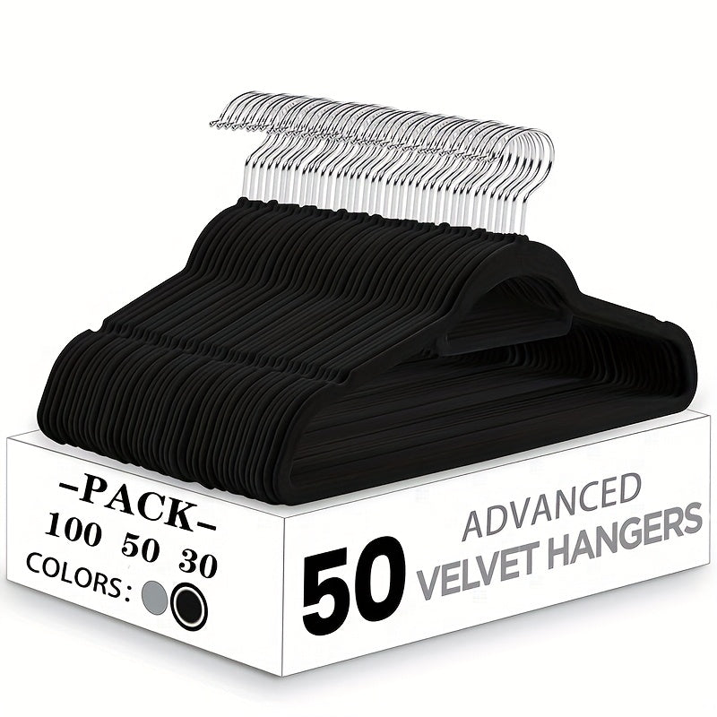 Premium Velvet Hangers Non-Slip Notched Design – Space-Saving Sturdy Coat Hangers for Closet Organization, Suits, Pants & Coats, 30 / 50 / 100 Pack, Black or Grey