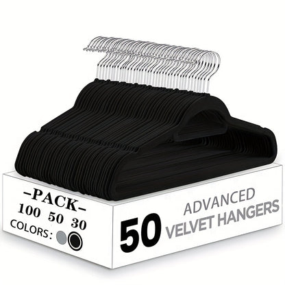 Premium Velvet Hangers Non-Slip Notched Design – Space-Saving Sturdy Coat Hangers for Closet Organization, Suits, Pants & Coats, 30 / 50 / 100 Pack, Black or Grey