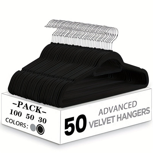 100pcs/50pcs/30pcs Premium Velvet Hangers | Sturdy and Durable, Space-saving, Suitable for Coats, Pants, and Suits, Notched Design Non-slip Surface, Perfect for Storage in Closets or Dorms, Standard Hangers, Coat Hangers, Organization and Storage