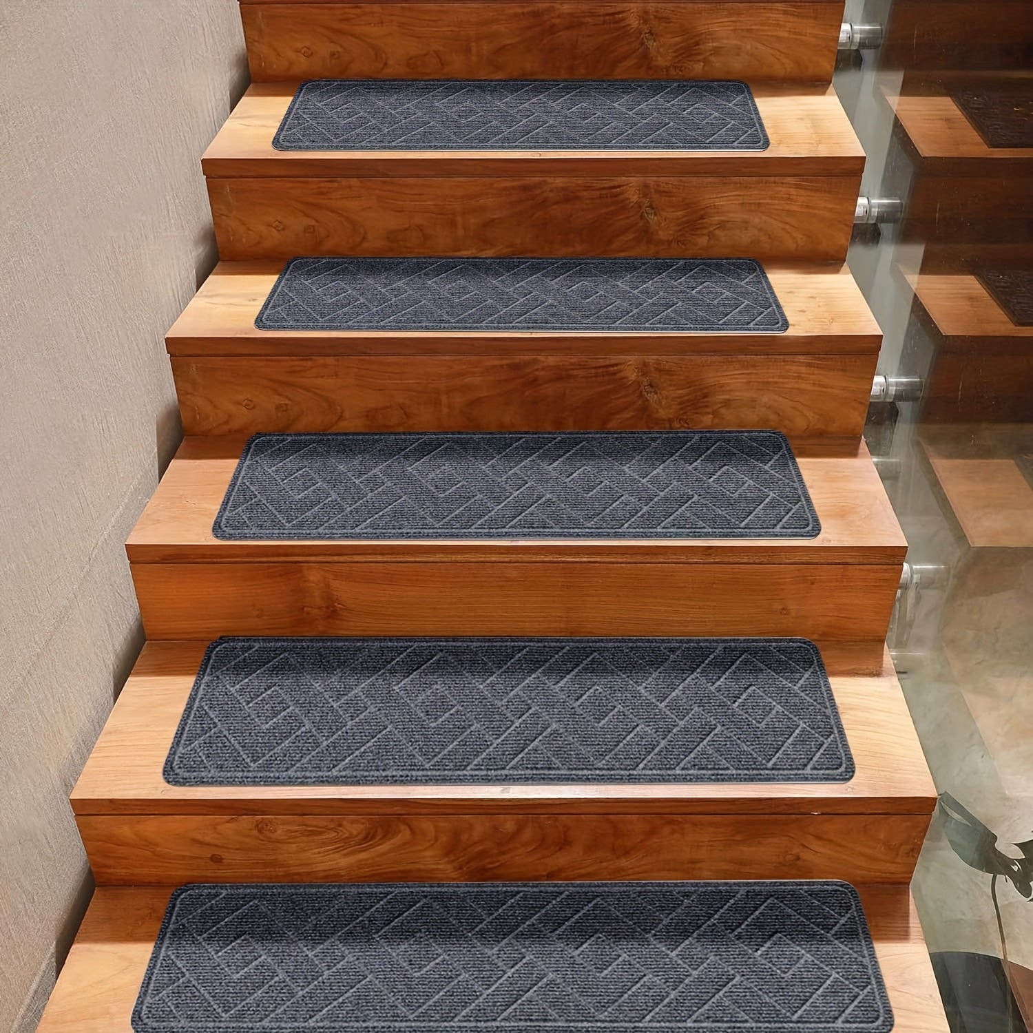 Anti-Slip Self-Adhesive Stair Treads – 3D Embossed, 30x8 Inch, 7/15-Piece Set, Indoor & Outdoor Stair Mats for Pets & Seniors, No-Tool Install, Scratch Resistant, Cut-to-Fit Design