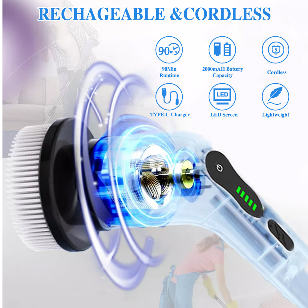 Cordless Electric Brush Rotary Washer, Dual Adjustable Speed, for Cleaning Home,Christmas Gift,Xmas Gift, Adjustable And Detachable Alloy ARM Up To 125cm,Handle Shower Washer with 9 Replaceable Brush Heads, Suitable for Floors, Bathrooms, Bathtubs, Car,Ti