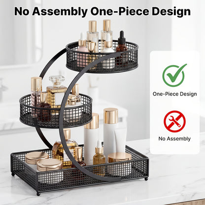 3-Tier Rotating Makeup Organizer for Bathroom & Vanity - No-Assembly Spinning Cosmetic Storage Rack for Skincare, Nail Polish, Lipstick & Perfume - Space-Saving Countertop Shelf