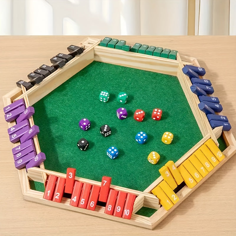 Wooden Shut the Box Dice Game for 6-8 Players with 16 Dice – Party Board Game for Home, Bar & Holiday Gatherings
