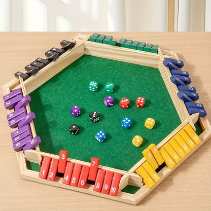 Wooden Shut the Box Dice Game for 6-8 Players with 16 Dice – Party Board Game for Home, Bar & Holiday Gatherings