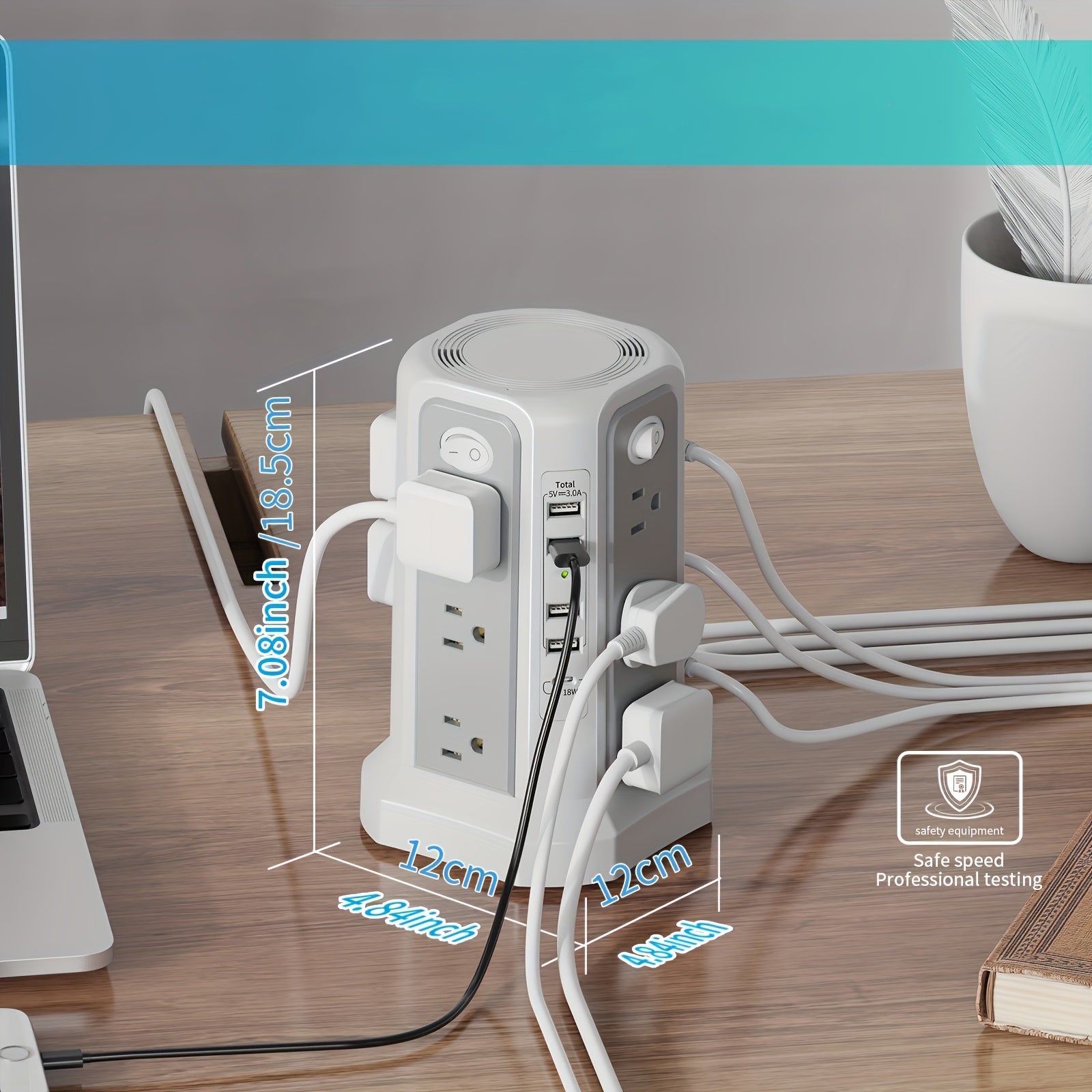 Introducing The Upgraded PASSUS Tower Surge Protector Power Strip with PD18W/20W. It Features a 10.2FT Extension Cord, 12 AC Outlets, And 5 USB Charging Ports, Providing Surge Protection for Your Home, Office, Or Dorm Room