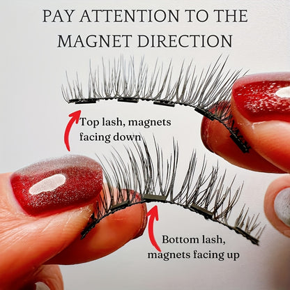 Magnetic Eyelashes Set Glue-Free – 4/8 Pairs Cat Eye False Lashes with Applicator, Reusable & Waterproof, Black & Pink | Daily Wear, Parties & Valentine's Day Gift