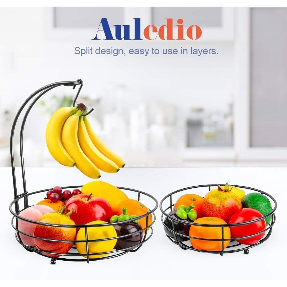 Tier Countertop Fruit Vegetables Basket Bowl Storage With Banana Hanger, Chrome