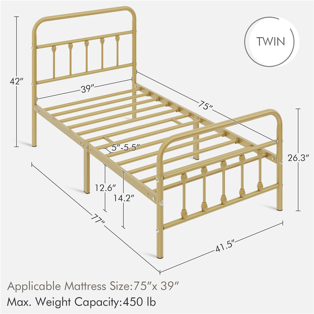 Farmhouse Iron Platform Bed Frame High Headboard Footboard Slatted Base 800 lb No Box Spring Underbed Storage - ALDEN DESIGN Classic Bed, Black White, Twin Full Queen, Canada