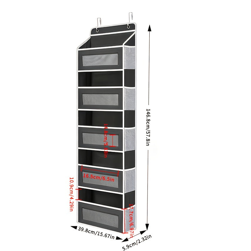 Over the Door Organizer 3/5-Tier – 44 lb Anti-Tilt Hanging Door Storage with 5 Large Pockets, No Drilling, Space-Saving for Bedroom Bathroom Pantry & Kitchen – Grey & Black