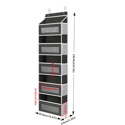 Over the Door Organizer 3/5-Tier – 44 lb Anti-Tilt Hanging Door Storage with 5 Large Pockets, No Drilling, Space-Saving for Bedroom Bathroom Pantry & Kitchen – Grey & Black