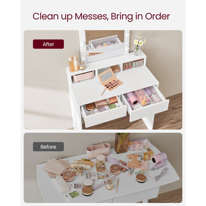Lighted Vanity Desk with Mirror 31.5" Wide – Makeup Table with 9 Adjustable Brightness Bulbs, 2 Drawers & 3 Storage Compartments, Anti-Tip Kit, Modern White Dressing Table for Bedroom