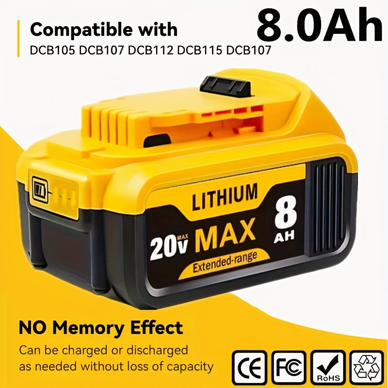 DeWalt 20V Max Replacement Battery 8.0Ah – Compatible DCB206 DCB204 DCB203 DCB201 DCB200 DCB207 DCB208, 3-LED Indicator, 500-Cycle Lithium-Ion, 1/2/4 Pack | Canada